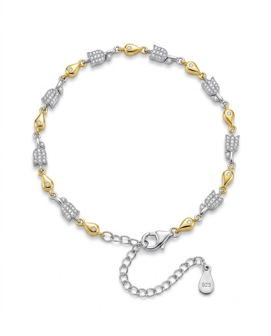 Two-Tone Tulip Bracelet with Sparkling CZ Stones
