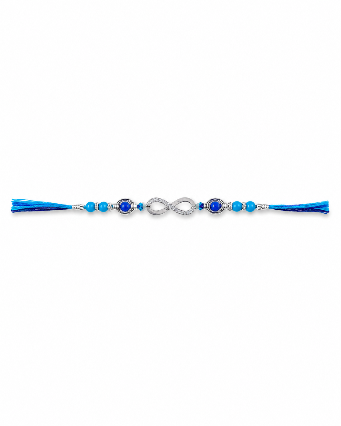 925 Sterling Silver Infinity Rakhi with Blue Beads