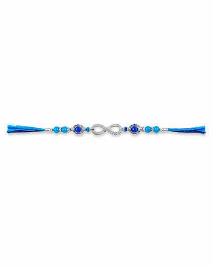 925 Sterling Silver Infinity Rakhi with Blue Beads