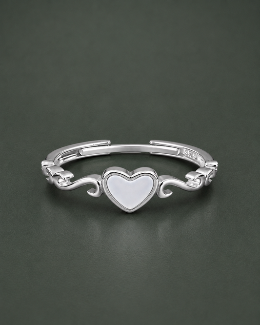 925 sterling silver mother-of-pearl heart adjustable ring for women