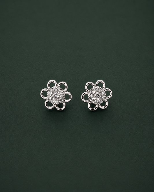 Shimmering CZ Crystal Flower Studs for Women