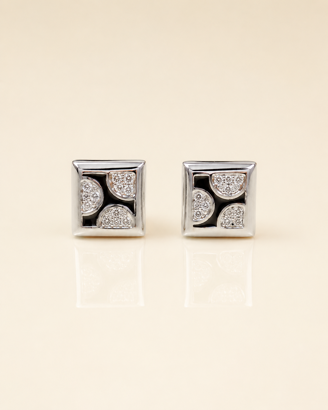 Black Enamel Square CZ Stud Earrings for Women