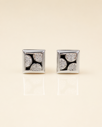Black Enamel Square CZ Stud Earrings for Women