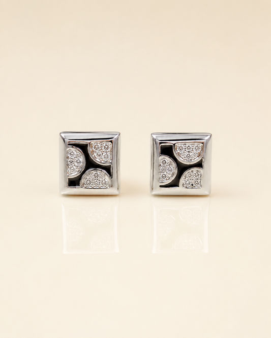 Black Enamel Square CZ Stud Earrings for Women