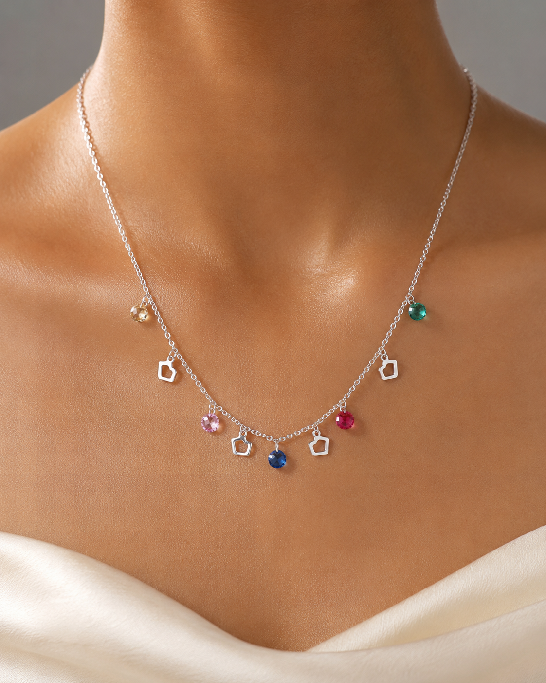 Multicolor Crystal Charm Necklace for Women