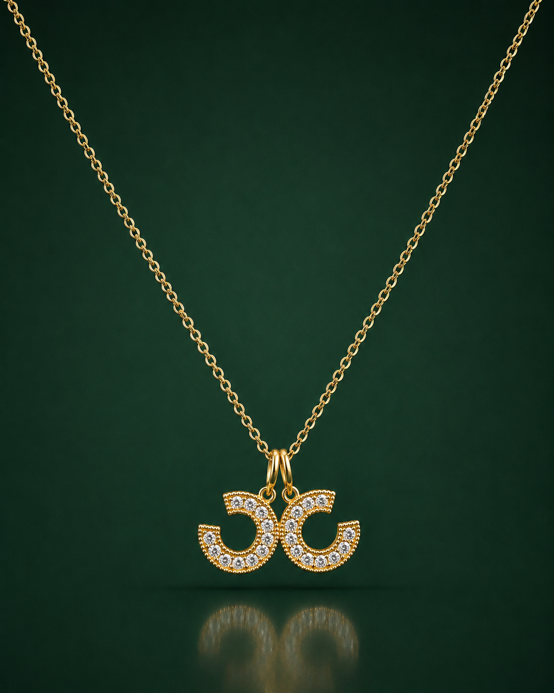 Double Crescent CZ Pendant Necklace
