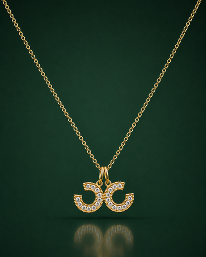 Double Crescent CZ Pendant Necklace