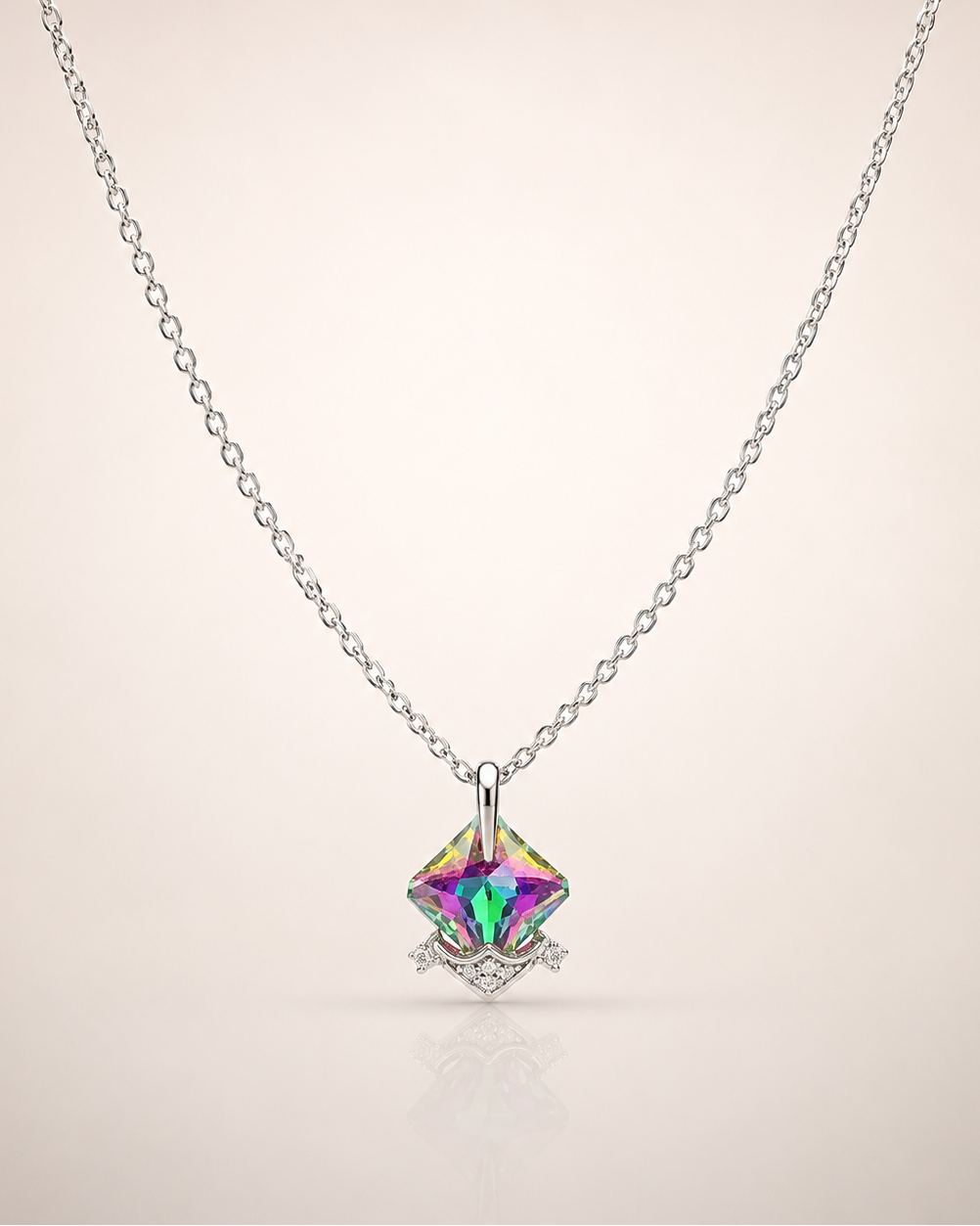 Multicolor Princess-Cut Crystal Pendant Necklace