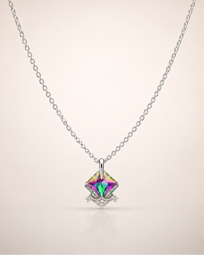 Multicolor Princess-Cut Crystal Pendant Necklace