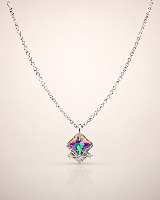Multicolor Princess-Cut Crystal Pendant Necklace