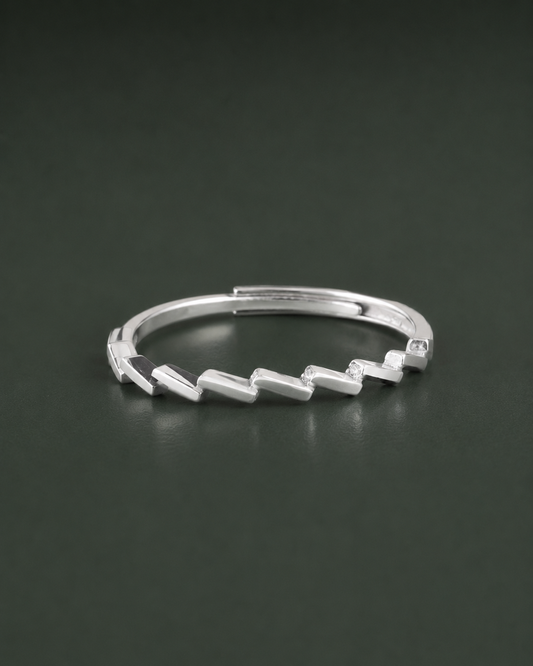 925 sterling silver geometric zigzag adjustable ring for women