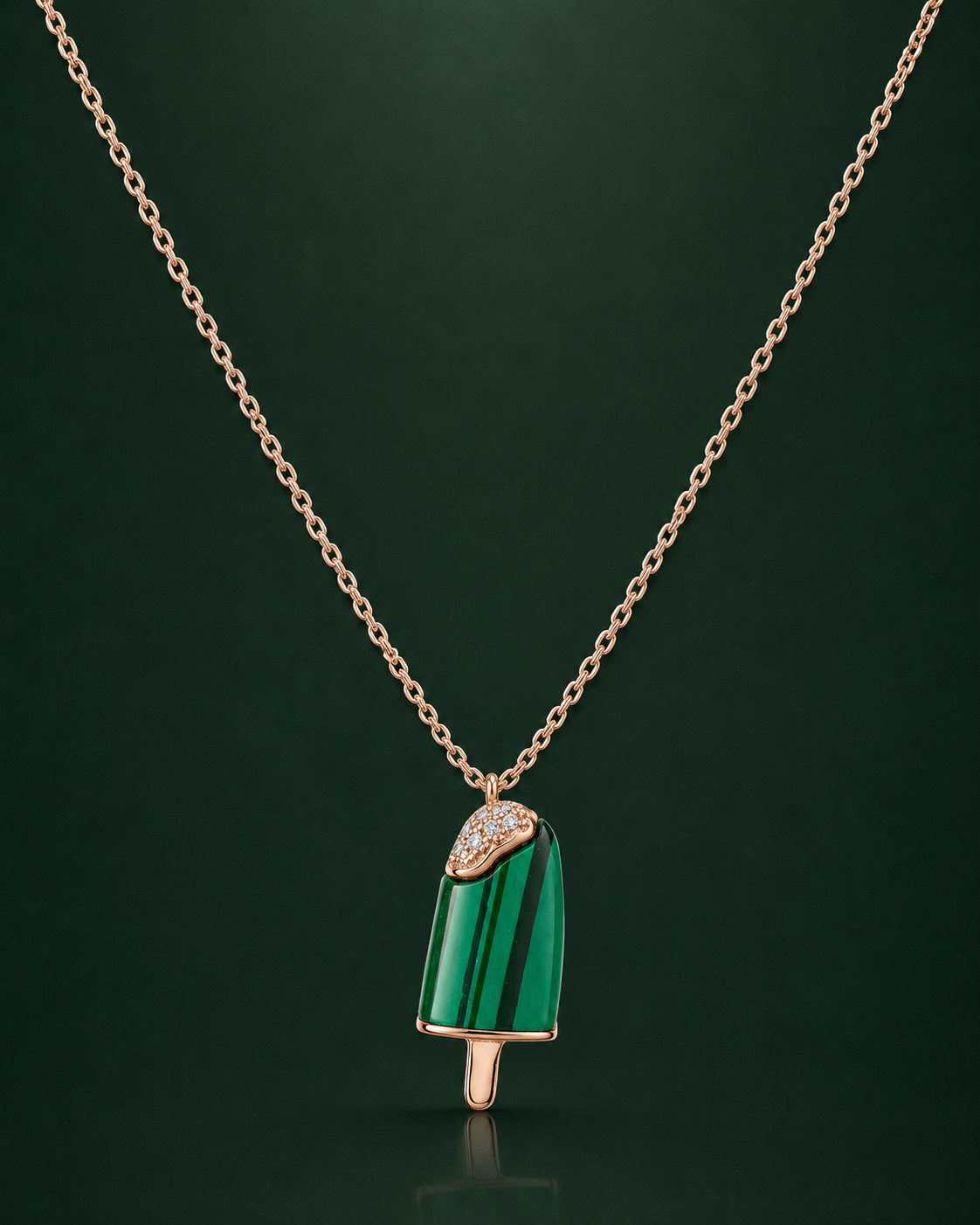 Green Popsicle 925 Sterling Silver Rose Gold Pendant Necklace