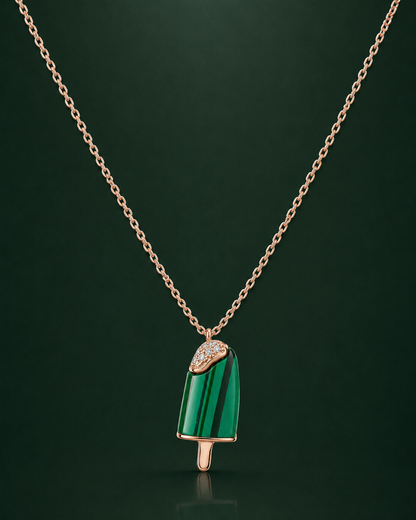 Green Popsicle 925 Sterling Silver Rose Gold Pendant Necklace