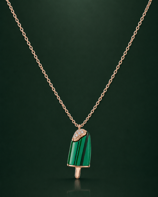 Green Popsicle 925 Sterling Silver Rose Gold Pendant Necklace