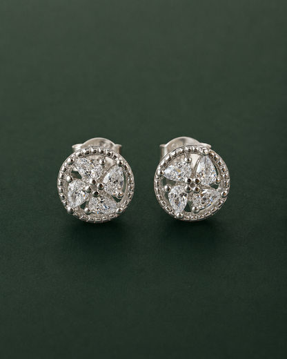 Marquise CZ Floral Cluster Round Stud Earrings for Women