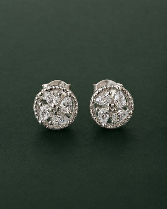 Marquise CZ Floral Cluster Round Stud Earrings for Women