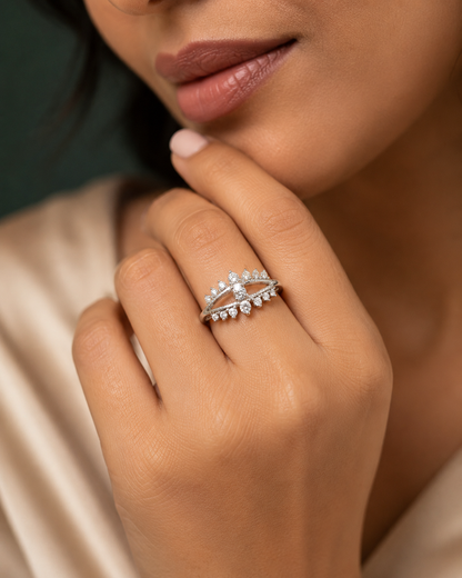 CZ Adjustable Floral Crown Ring for Women