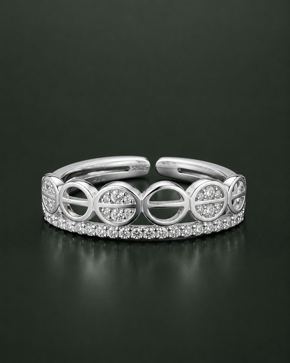 Geometric Circle & Pavé CZ Band Adjustable Ring