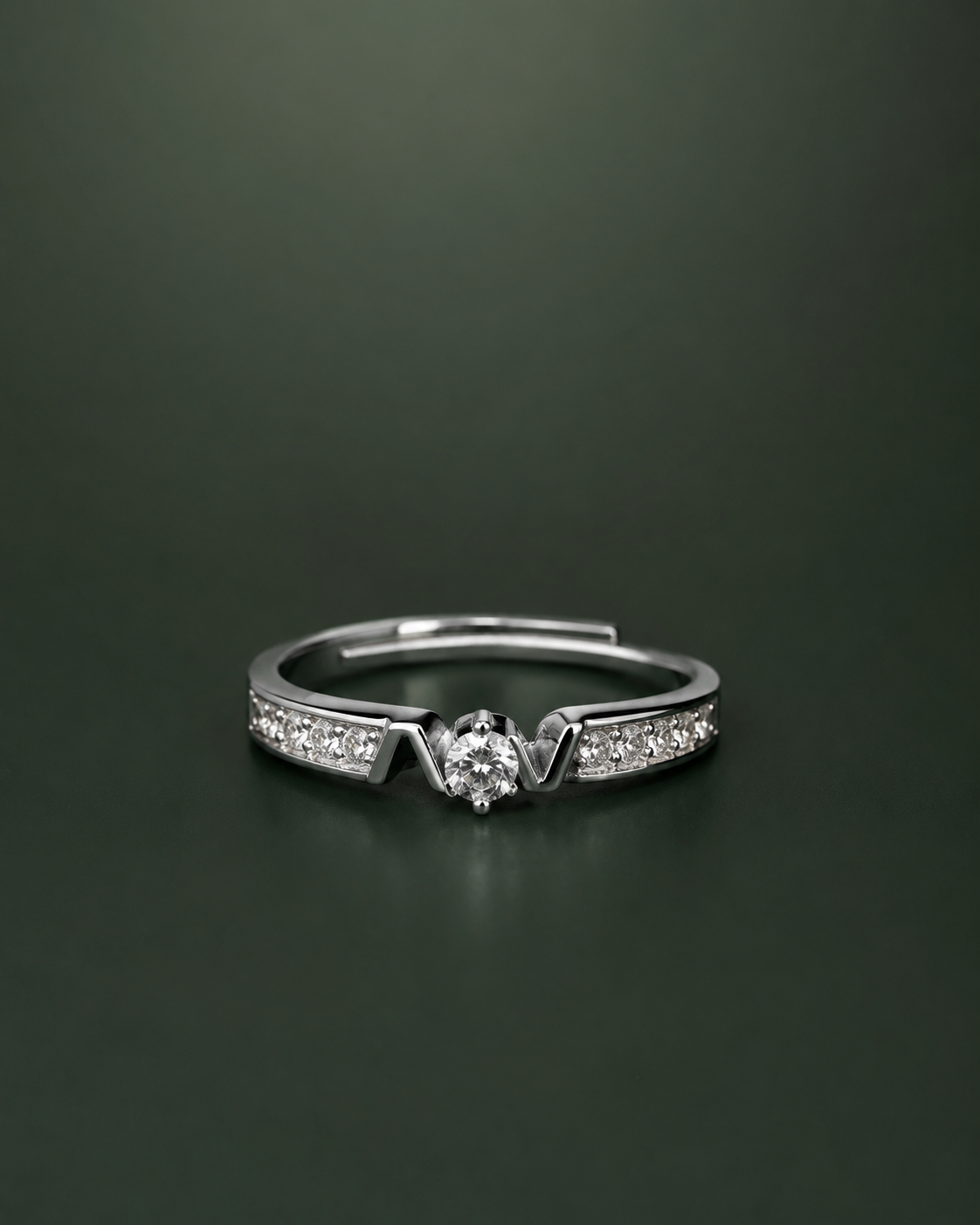 Chevron Solitaire Adjustable Ring for Women | CZ Geometric Band
