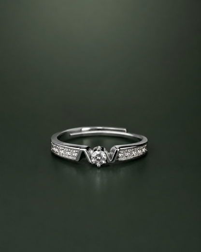 Chevron Solitaire Adjustable Ring for Women | CZ Geometric Band