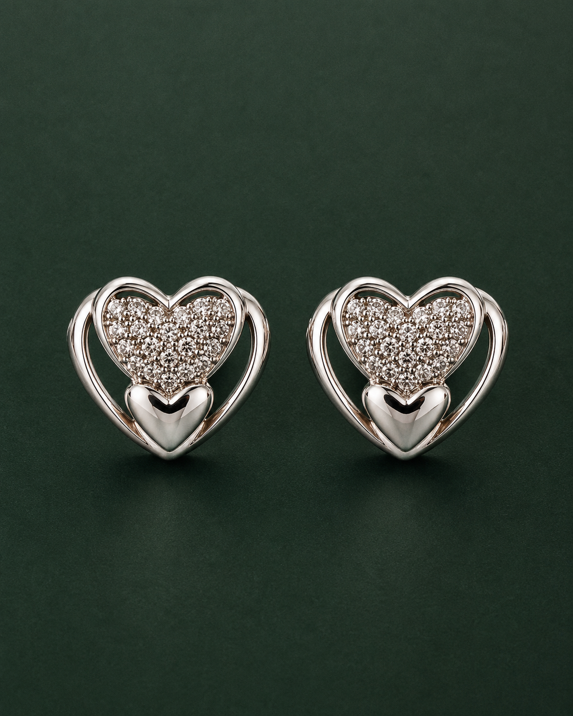Nested Heart Diamond Look Earrings