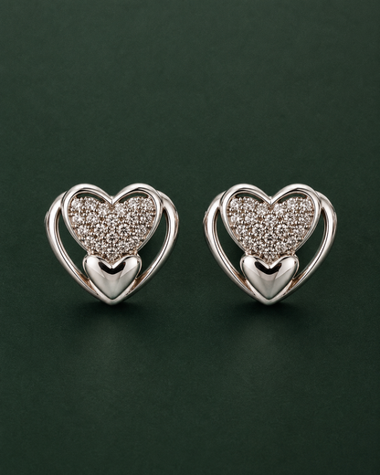 Nested Heart Diamond Look Earrings