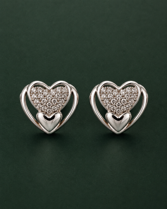 Nested Heart Diamond Look Earrings