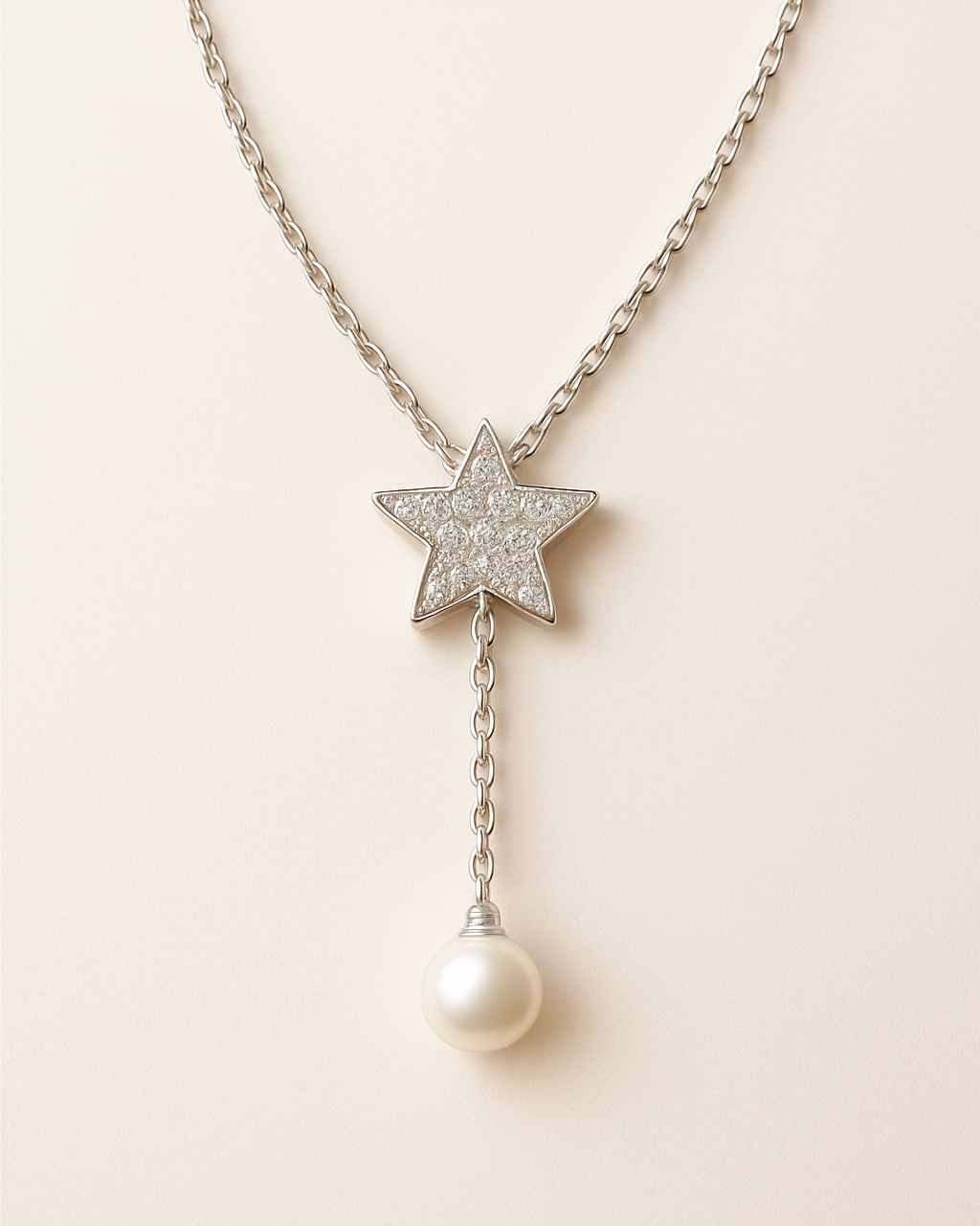 Silver Star & Pearl Drop Necklace
