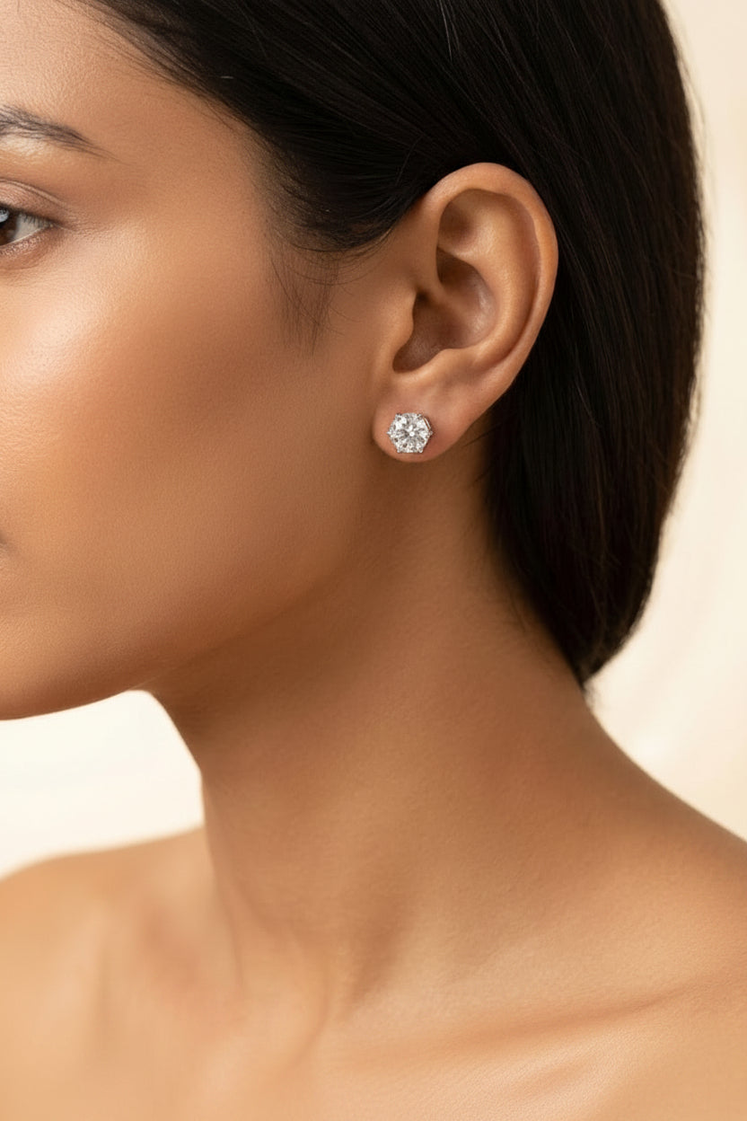 Round Solitaire CZ Stud Earrings