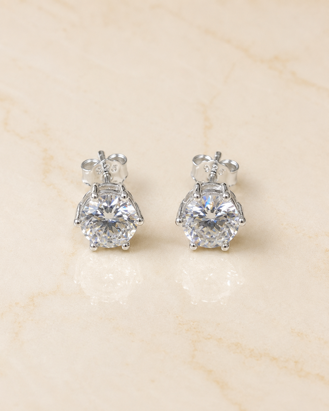 Round Solitaire CZ Stud Earrings