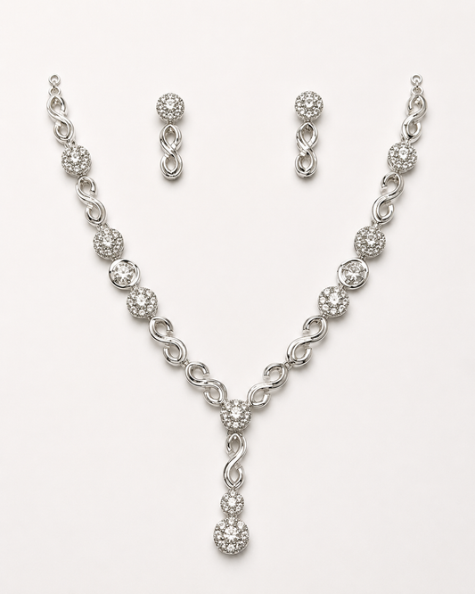 CZ Diamond Infinity Link Necklace & Earrings Set
