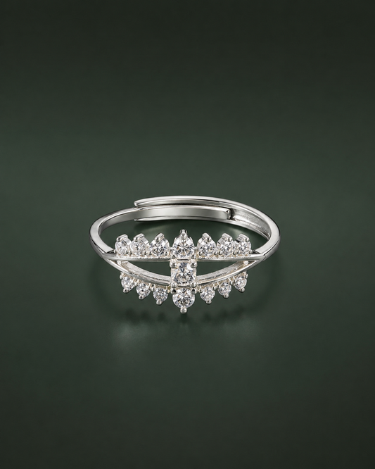 925 sterling silver CZ floral crown adjustable ring for women