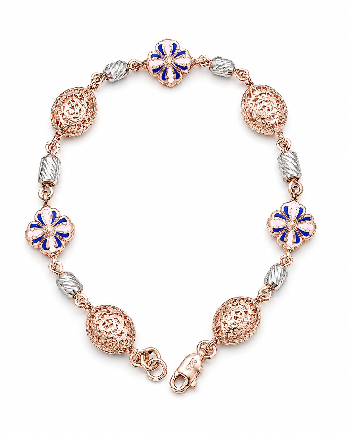 Enamel Flower & Filigree Oval Charm Bracelet