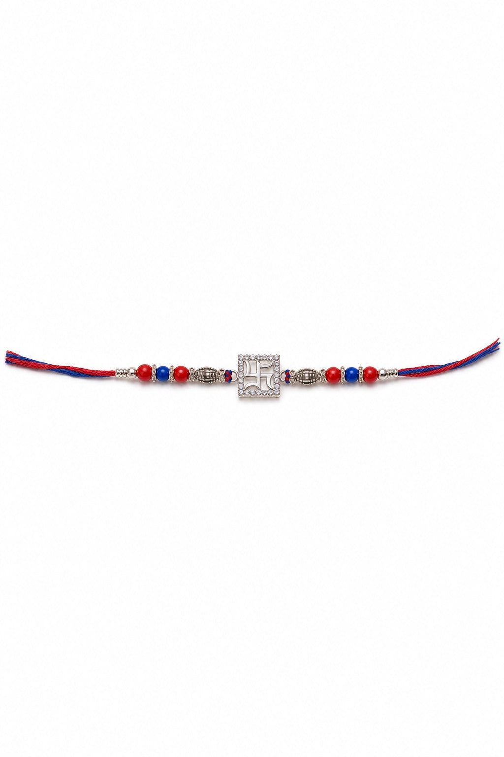 925 Sterling Silver Swastika Rakhi Bracelet with Beads - ARU-RAK-0002_hero