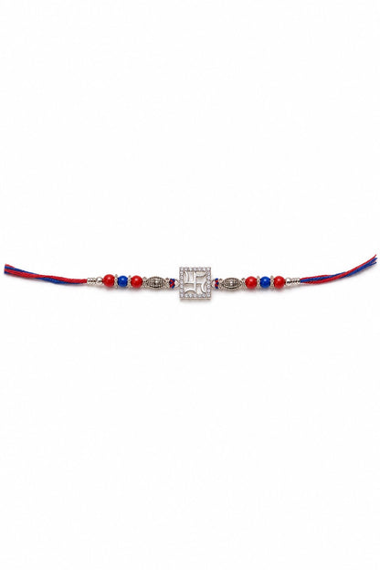 925 Sterling Silver Swastika Rakhi Bracelet with Beads - ARU-RAK-0002_hero