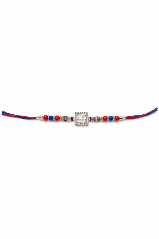 925 Sterling Silver Swastika Rakhi Bracelet with Beads - ARU-RAK-0002_hero