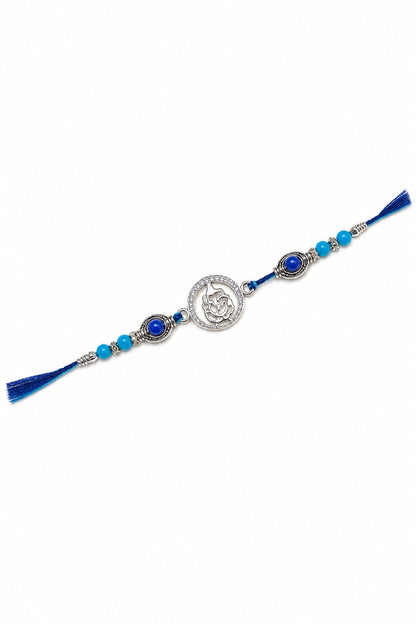Lord Ganesha Rakhi Bracelet with Blue Beads & CZ Halo - ARU-RAK-0004_hero