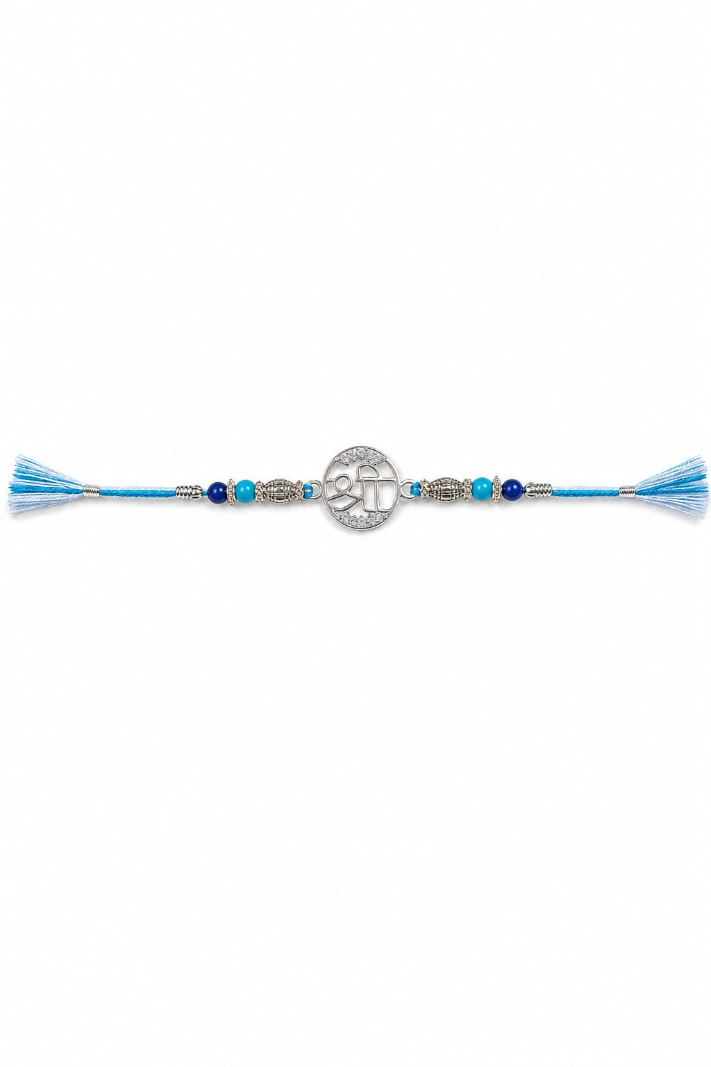 925 Silver Shri Rakhi Bracelet with Blue Beads - ARU-RAK-0006_hero