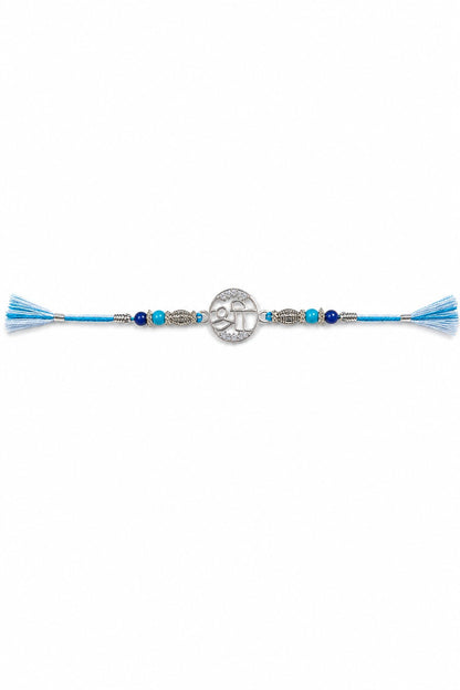 925 Silver Shri Rakhi Bracelet with Blue Beads - ARU-RAK-0006_hero