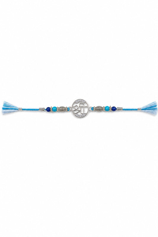 925 Silver Shri Rakhi Bracelet with Blue Beads - ARU-RAK-0006_hero