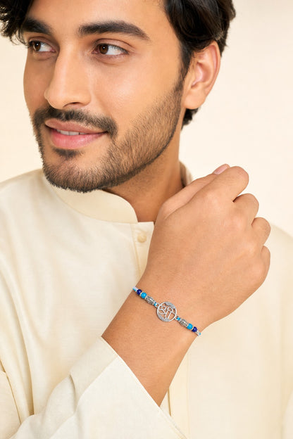 925 Silver Shri Rakhi Bracelet with Blue Beads - ARU-RAK-0006_model