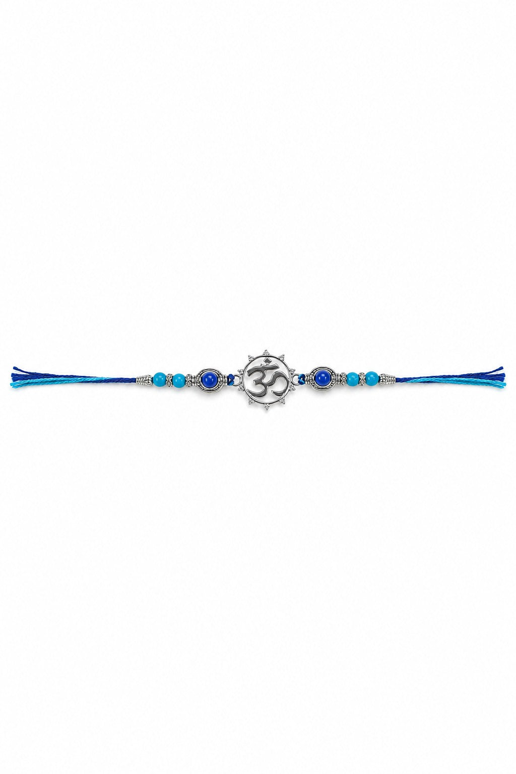 Om Symbol Rakhi Bracelet with Blue Beads - ARU-RAK-0008_hero