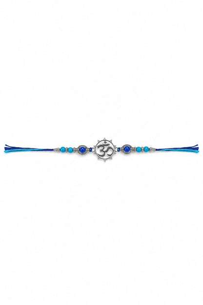 Om Symbol Rakhi Bracelet with Blue Beads - ARU-RAK-0008_hero