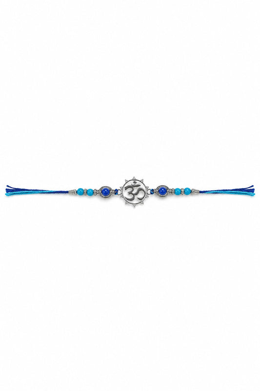 Om Symbol Rakhi Bracelet with Blue Beads - ARU-RAK-0008_hero