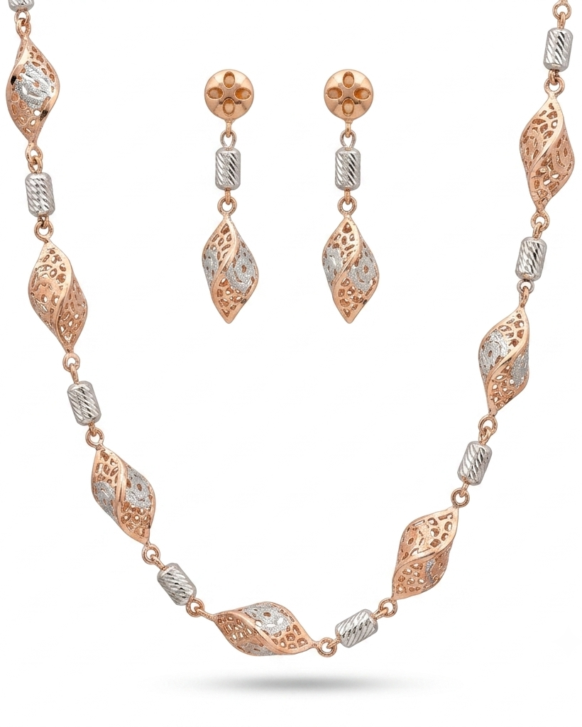 Jewelry set with necklace and earrings on a white background