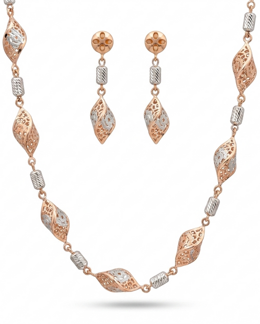 Jewelry set with necklace and earrings on a white background