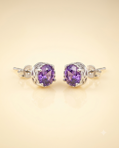 Amethyst Purple Round Stud Earrings