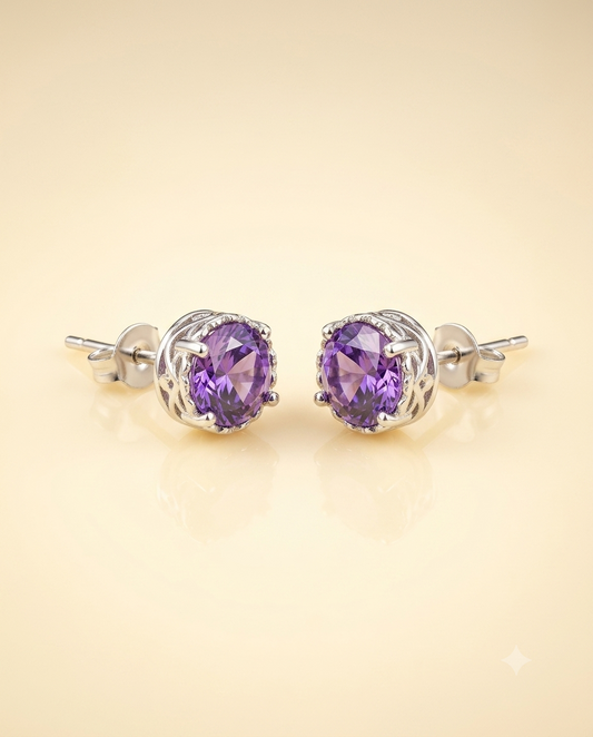 Amethyst Purple Round Stud Earrings