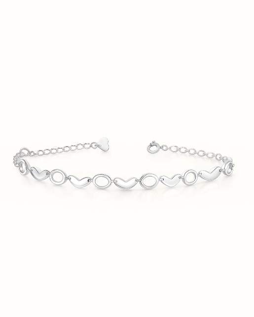 Elegant Linked Heart & Oval Sterling Silver Bracelet