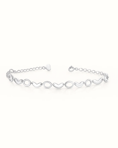 Elegant Linked Heart & Oval Sterling Silver Bracelet